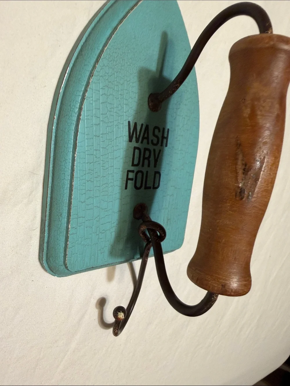Hobby Lobby Turquoise 'Wash Dry Fold' Decorative Hook with Wood Handle